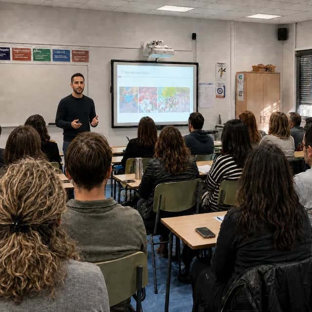 Víctor en una formació en un centre educatiu